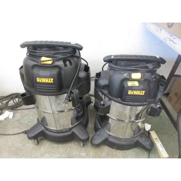 2 DeWalt 38L Stainless Steel Wet/Dry Shop Vacs