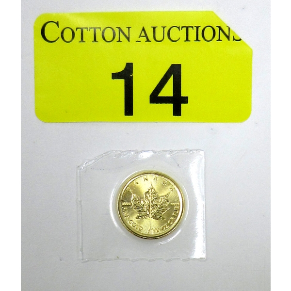 1/10 Oz/ 3.10 Grams .9999 Fine Gold 2022 Maple Leaf Coin 