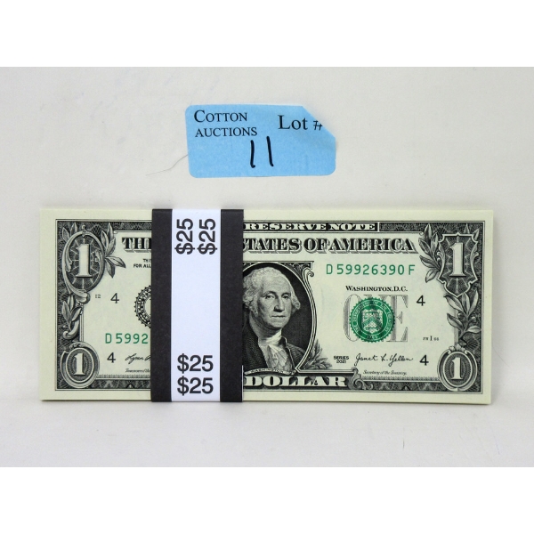 25 x $1 USD Uncirculated Sequential Numbered Bundle 