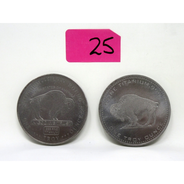2 x .999 Fine Titanium Buffalo Rounds 