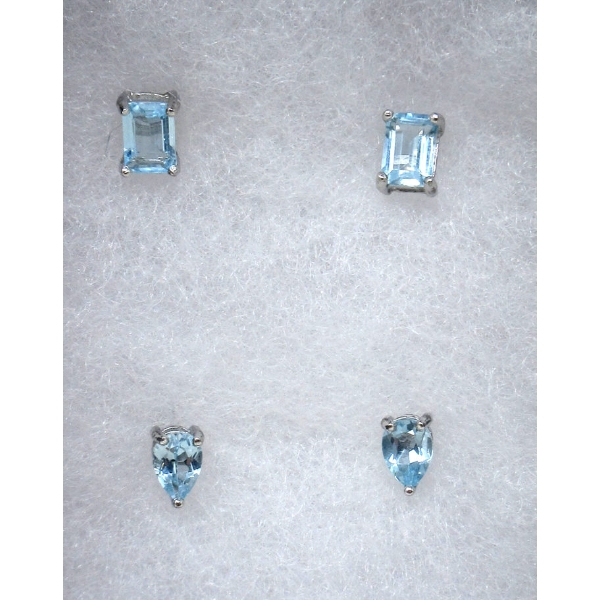 2 New Pairs of Sterling Silver Blue Topaz Earrings