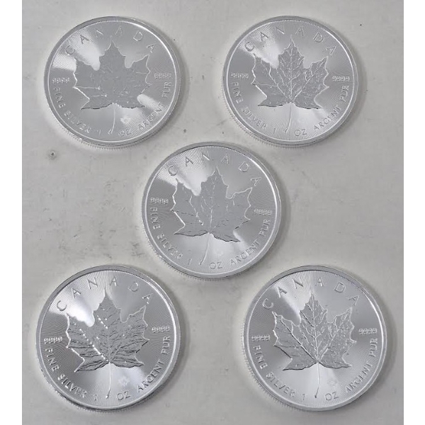 5 x 1 Oz .9999 Silver 2026 Canada Maple Leaf Coins