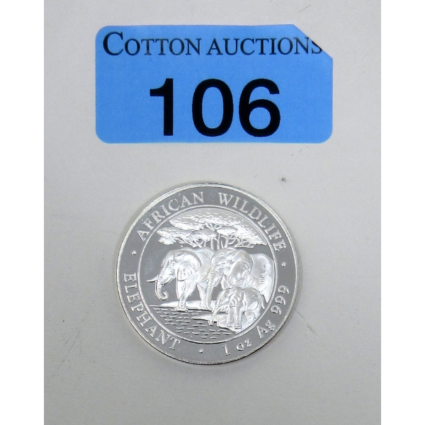 1 Oz .999 Silver 2013 African Wildlife Elephant Coin 