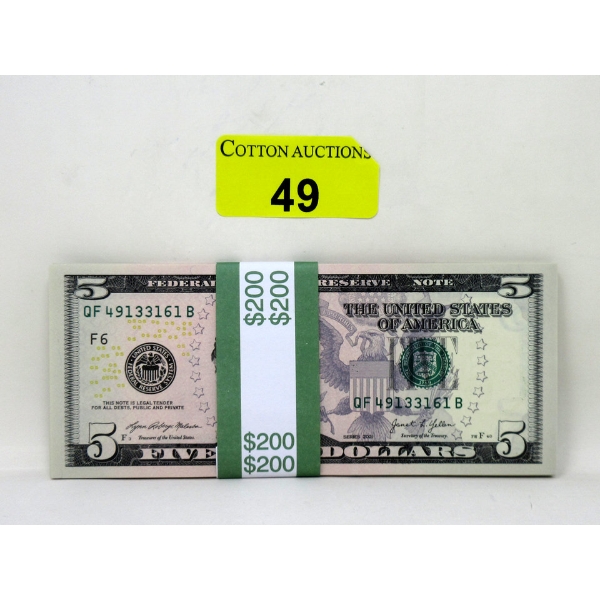 40 x $5 USD Uncirculated Sequential Numbered Bundle 