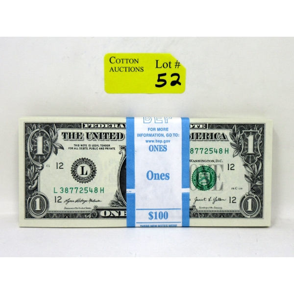 100 x $1 USD Uncirculated Sequential Numbered Bundle 