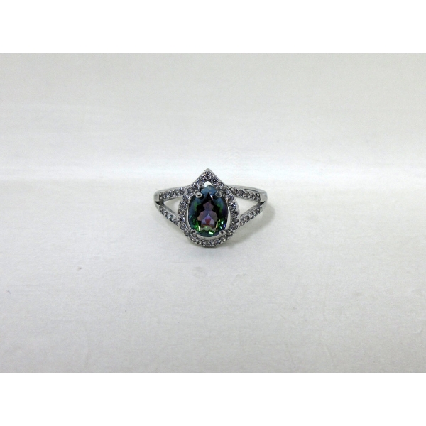 New Sterling Silver Pear Cut Rainbow Topaz Ring