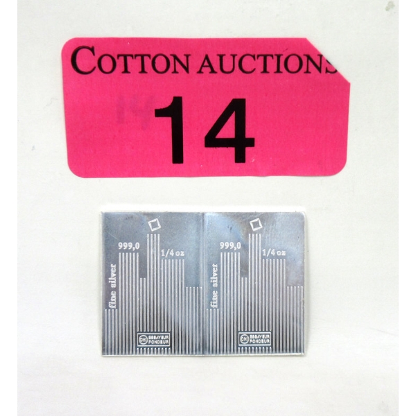 2 x 1/4 Oz .999 Silver Valcambi Suisse Bars 