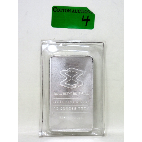 10 Oz .999+ Silver Elemetal Bullion Bar 