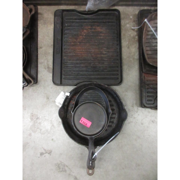 4 Cast Iron Skillets & Grills Pan - Preowned - As Is 