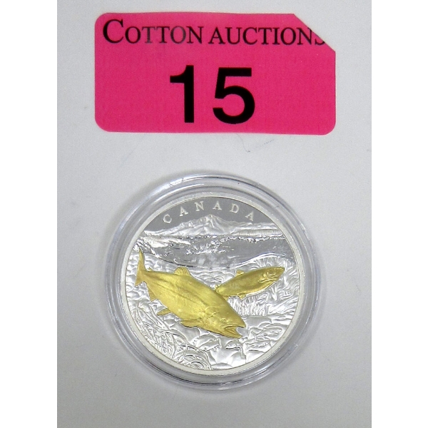 1 Oz .9999 Silver 2017 Pacific Salmon Gold Plated Coin 