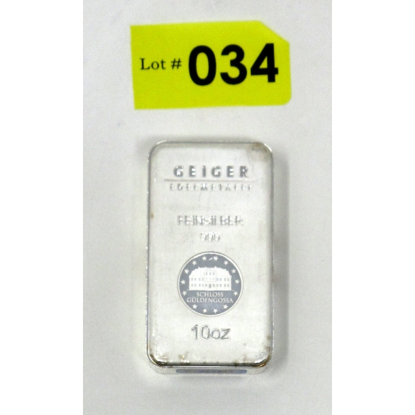 10 Oz .999 Silver Geiger Edelmetalle Bar 