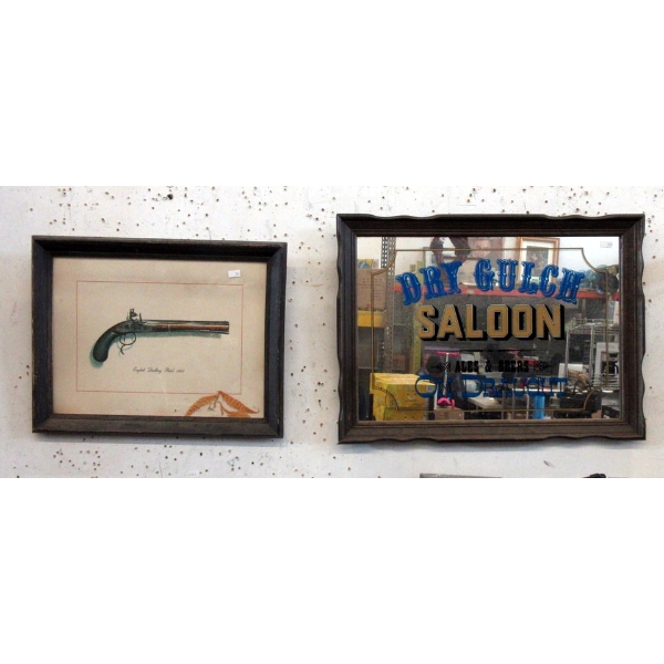 Framed Dueling Pistol Print & Dry Gulch Pub Mirror