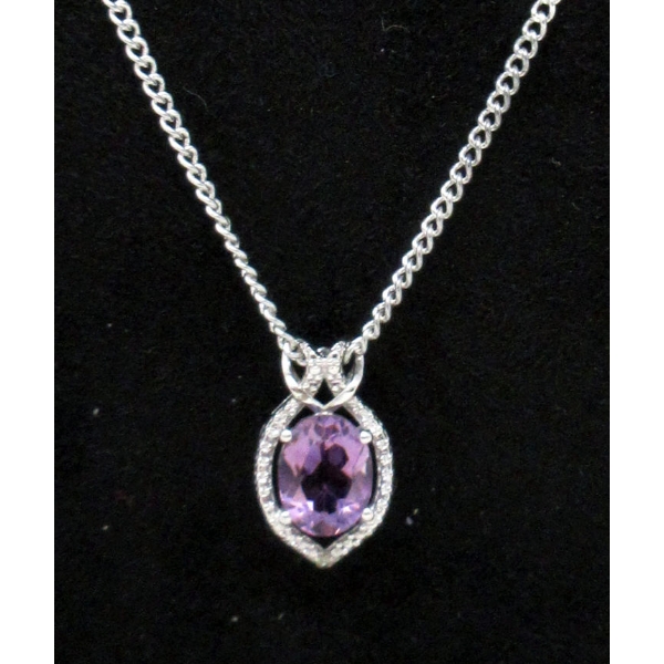 Amethyst & Diamond Sterling Silver Pendant