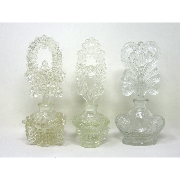 3 Vintage 8" Pressed Glass Perfume Bottles 
