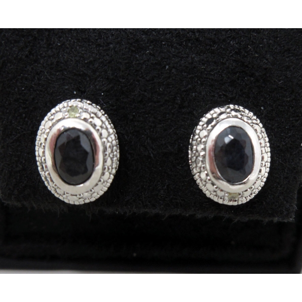 New 1.2 CT Sapphire & Diamond Sterling Silver Earrings 