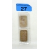 Image 1 : 2 x 1/2 Oz .999 Silver Pan American Bars 