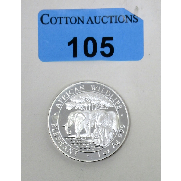 1 Oz .999 Silver 2013 African Wildlife Elephant Coin 
