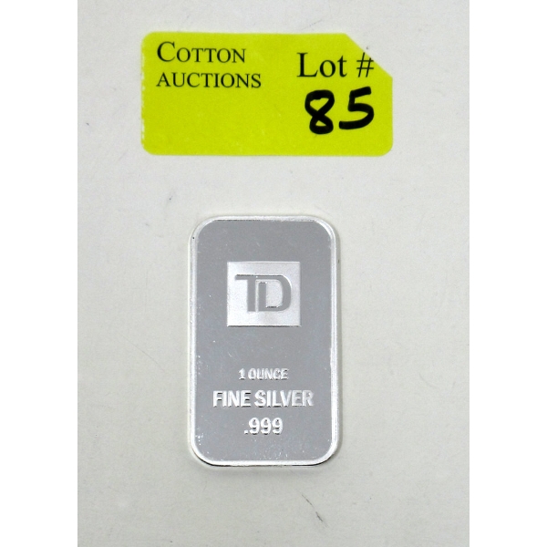 1 Oz .999 Silver TD Bank Investor Bar 