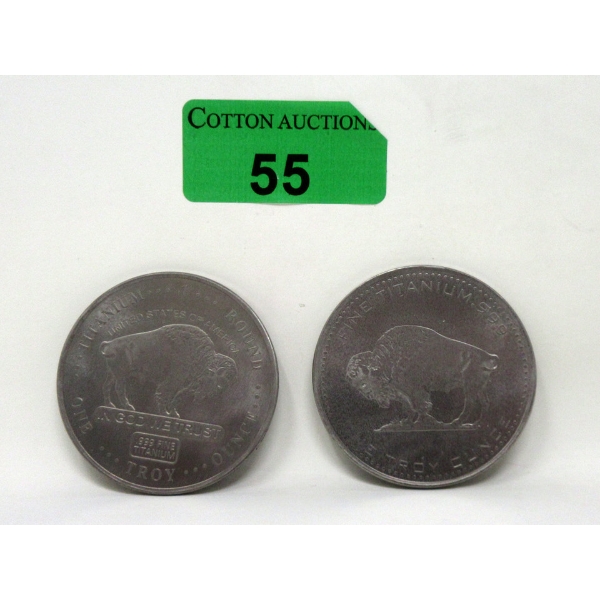 2 x 1 Oz .999 Fine Titanium Buffalo Rounds 