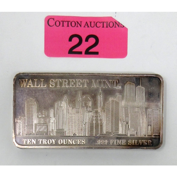 10 Oz .999 Silver Wall Street Mint Twin Towers Bar 