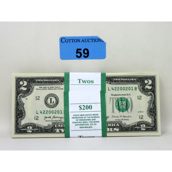 $2 Bills Bundled with Sequential Serial Numbers