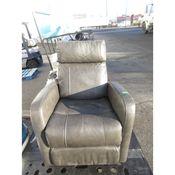 Grey Faux Leather Swivel Rocking Power Recliner