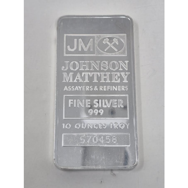 10 Oz .999 Silver Johnson Matthey Bar 