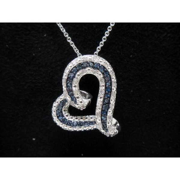Half Carat Blue & White Diamond Heart Necklace