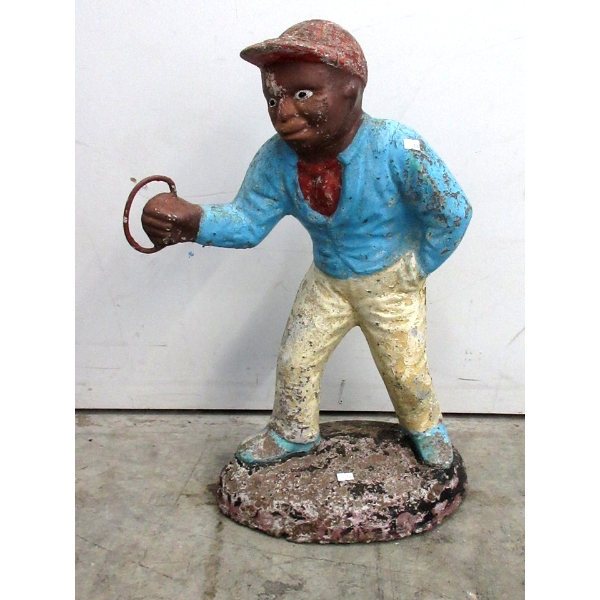 Vintage Cast Metal Lawn Jockey - 10" x 20" x 27" tall