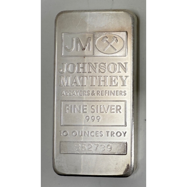 10 Oz .999 Silver Johnson Matthey Bar 