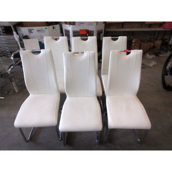 6 High Back Ivory Bonded Leather Dining Chairs