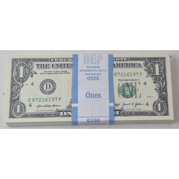 100 x $1 USD Uncirculated Federal Reserve Bundle