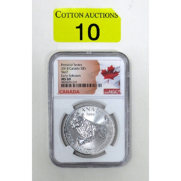 1 Oz .9999 Silver Certified 2018 Canada Wolf Coin 