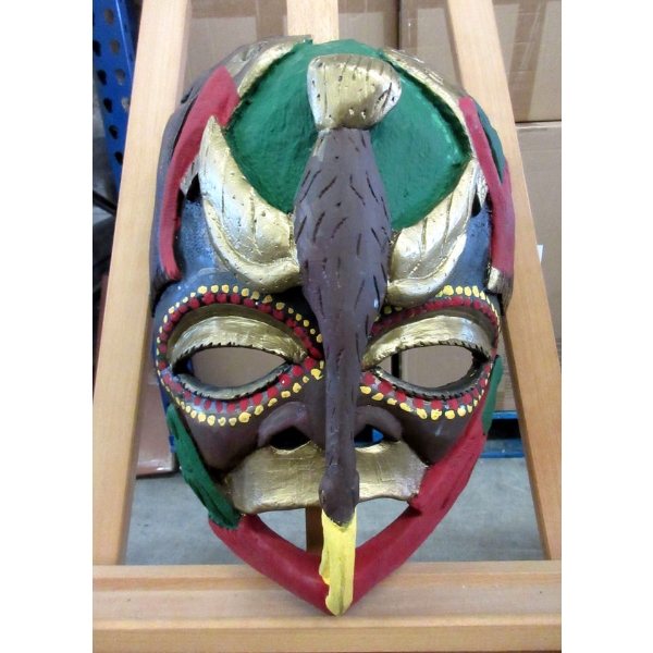 Large Carved Wood Wall Mask - 19" x 13" 