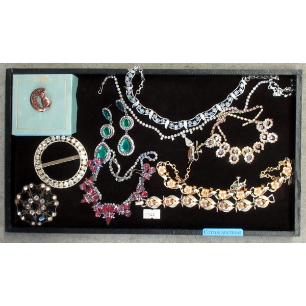 Tray of Rhinestone & Fashion Jewelry - Some Vintage 