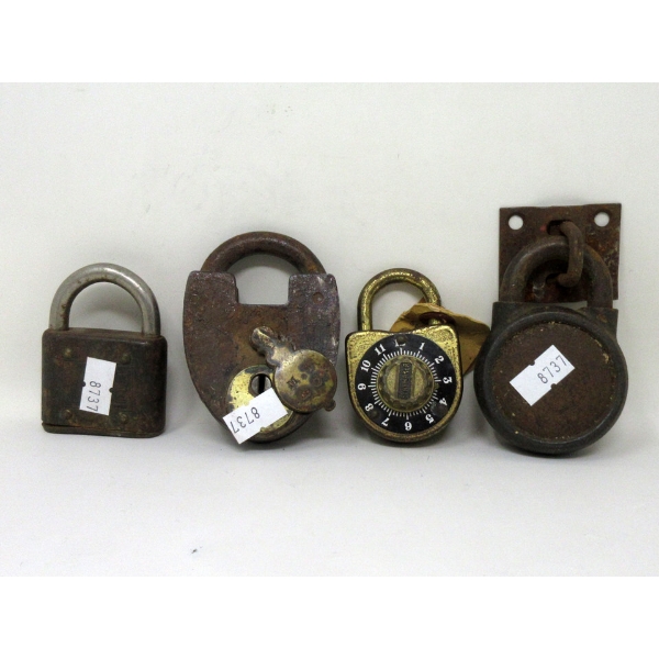 3 Vintage Padlocks & 1 Vintage Combo Lock