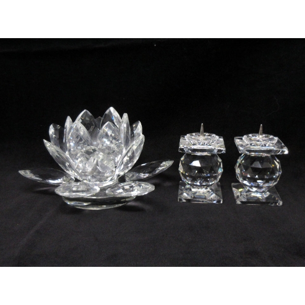 Crystal Lotus Candle Holder & 2 Swarovski Candle Holders