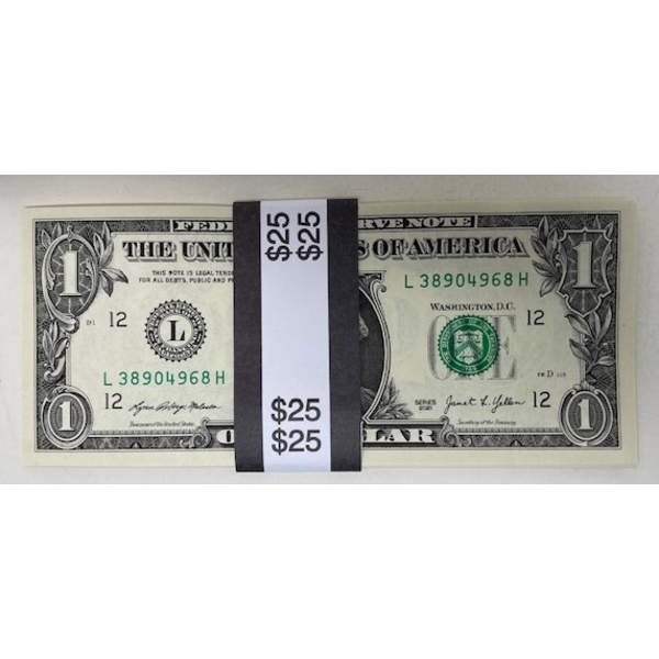 25 x $1 USD Uncirculated Federal Reserve Bundle 