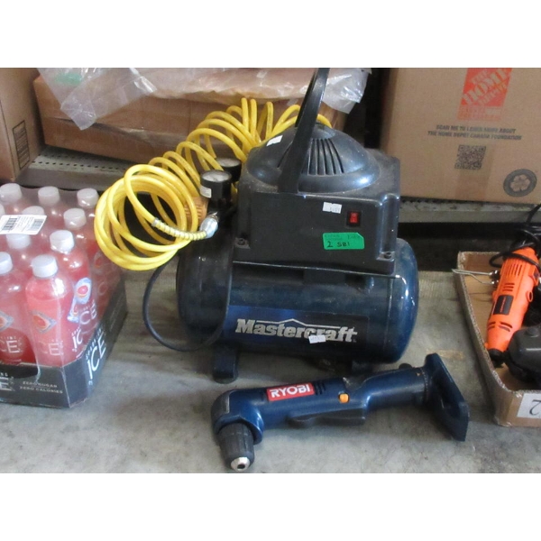 Mastercraft Air Compressor & Ryobi Right Angle Drill 