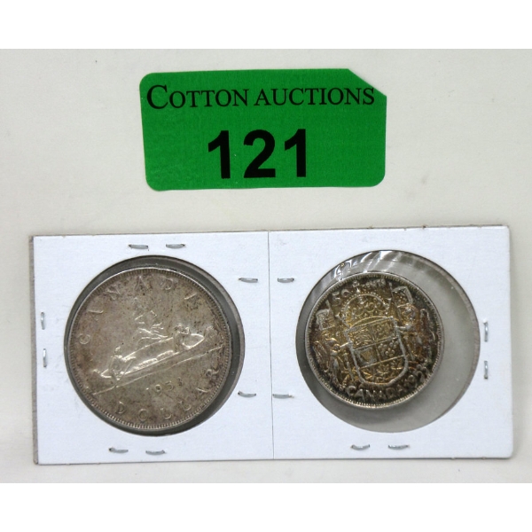 1953 Canadian 80% Silver Dollar & 50¢ Coin Set