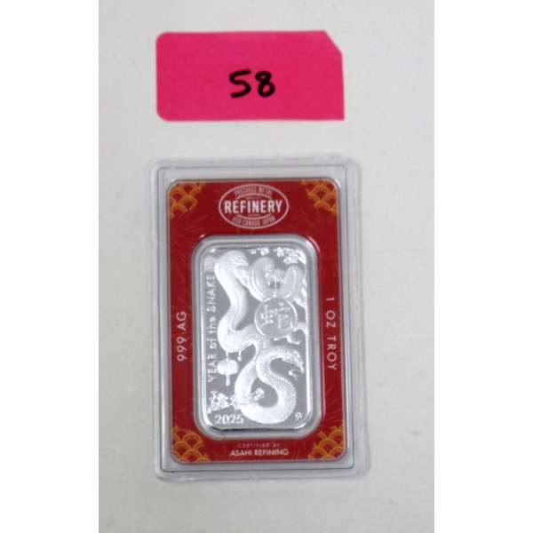 1 Oz .999 Silver Lunar Series Year of the Snake Bar