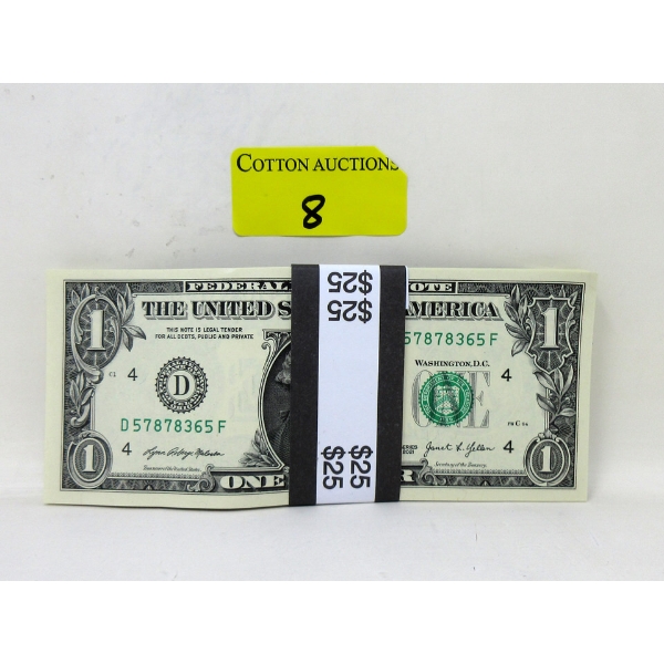 25 x $1 USD Uncirculated Sequentially Numbered Bundle 
