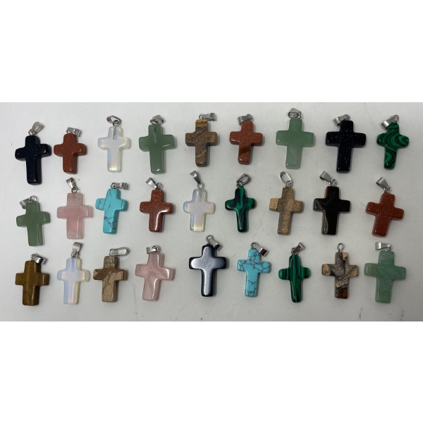 25+ Assorted Gemstone Cross Pendants 