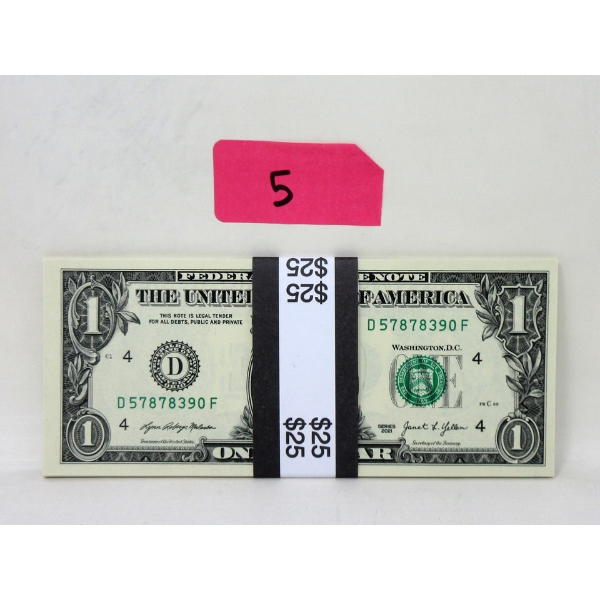 25 x $1 USD Uncirculated Sequential Numbered Bundle 