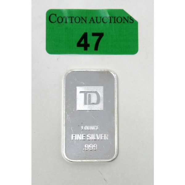 1 Oz .999 Silver TD Bank Investor Bar 