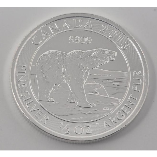 1/2 Oz .9999 Silver 2018 Canada Polar Bear Coin 