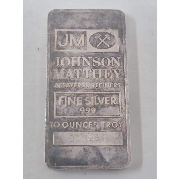 RARE 10 Oz .999 Silver Johnson Matthey Bar 