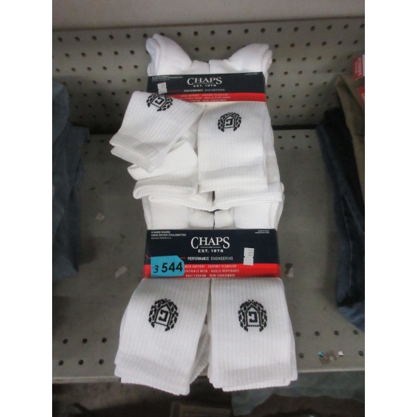 3 New Packs of Men's Chaps White Crew Socks 