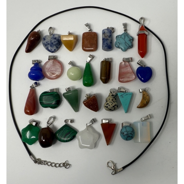 28 x Assorted Hand-Carved Gemstone Pendants