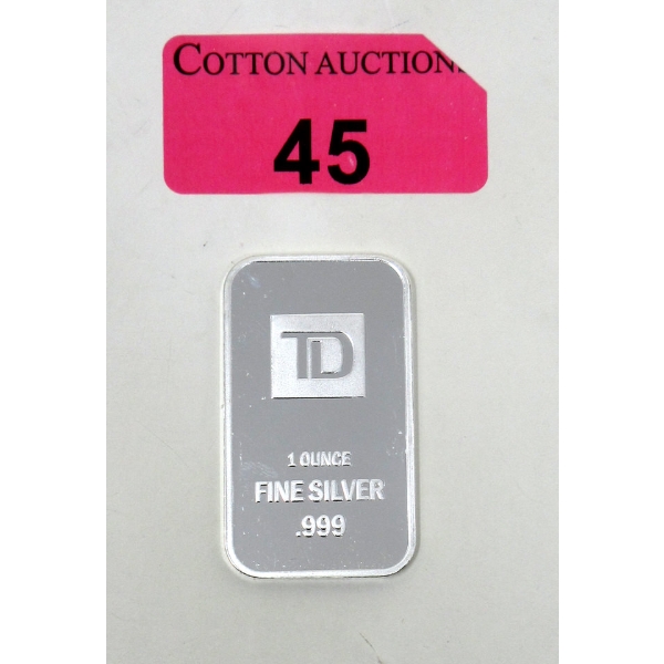 1 Oz .999 Silver TD Bank Investor Bar 